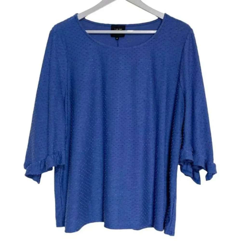 Anthropologie W5 blue textured‎ ruffle sleeve top size 1X